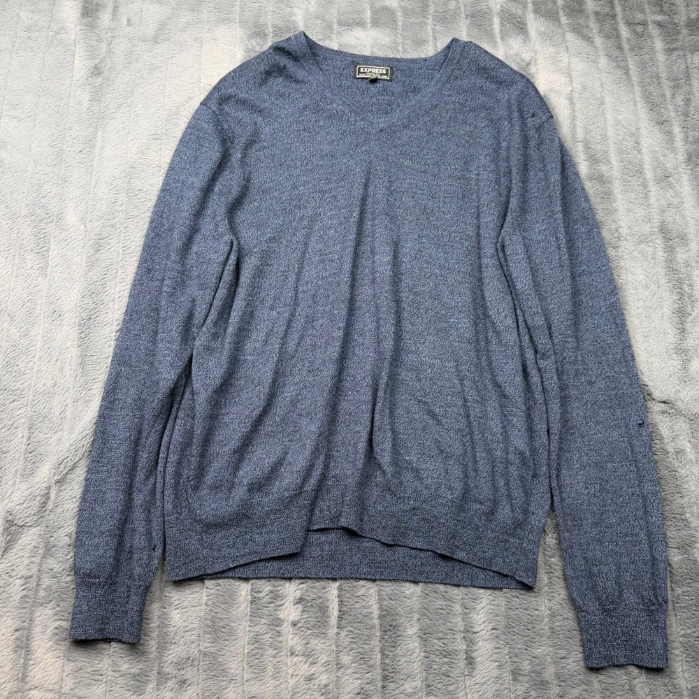 Express Modern Fit Extra Fine Merino Wool V-Neck Sweater Blue XL 15458
